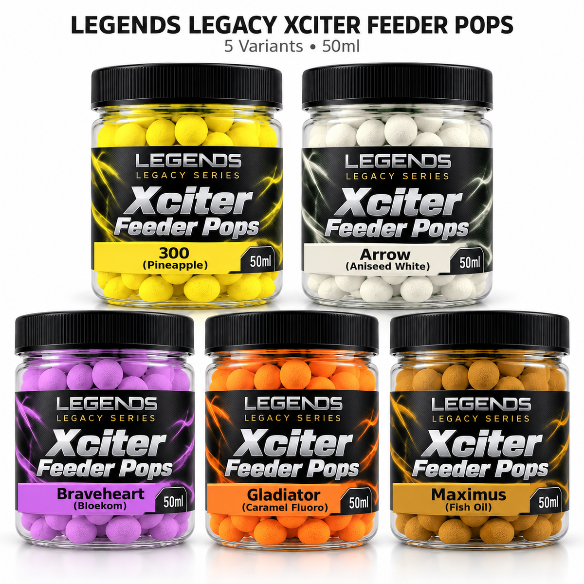 Legends Legacy Xciter Feeder Pops 50ml range